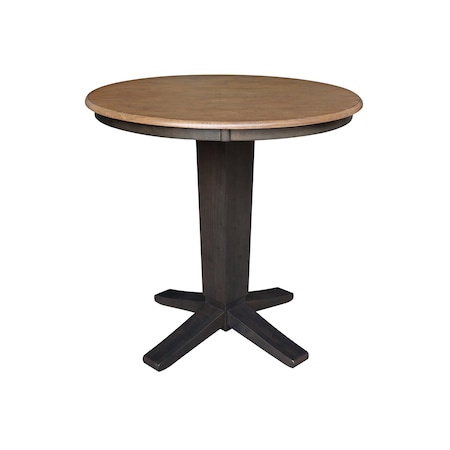 International Concepts 36 in. Solid Wood Round Top Pedestal Dining Table - 35.9 in. High, Hickory/Washed Coal K45-36RT-23B-36